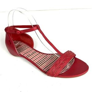 CAMPER Red Leather Flat Sandals T-strap size 39 US 9
